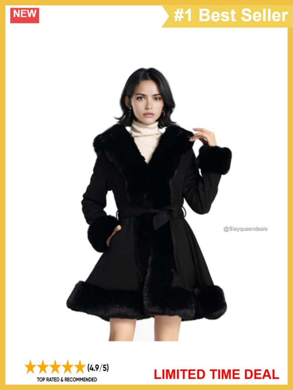Faux Fur Leather Women's Peplum Parka Coat Belted Slim Fit Winter